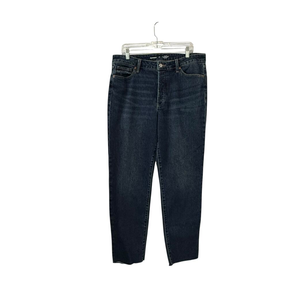 Old Navy 14 Tall High Rise OG Straight Dark Wash Jeans Cotton Blend Raw Hem